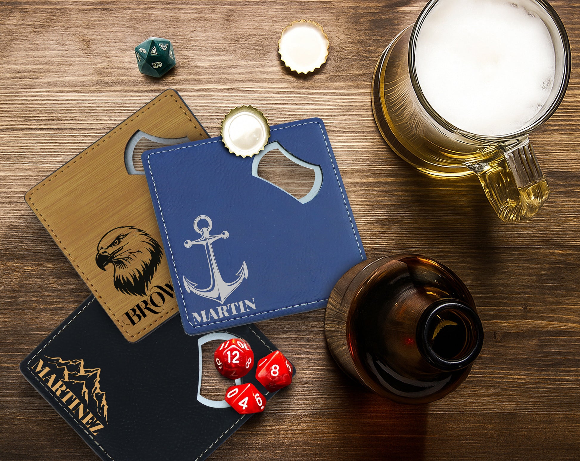 Wildlife Theme Steel Beer Opener, Customized Leatherette Bar Owner Gift