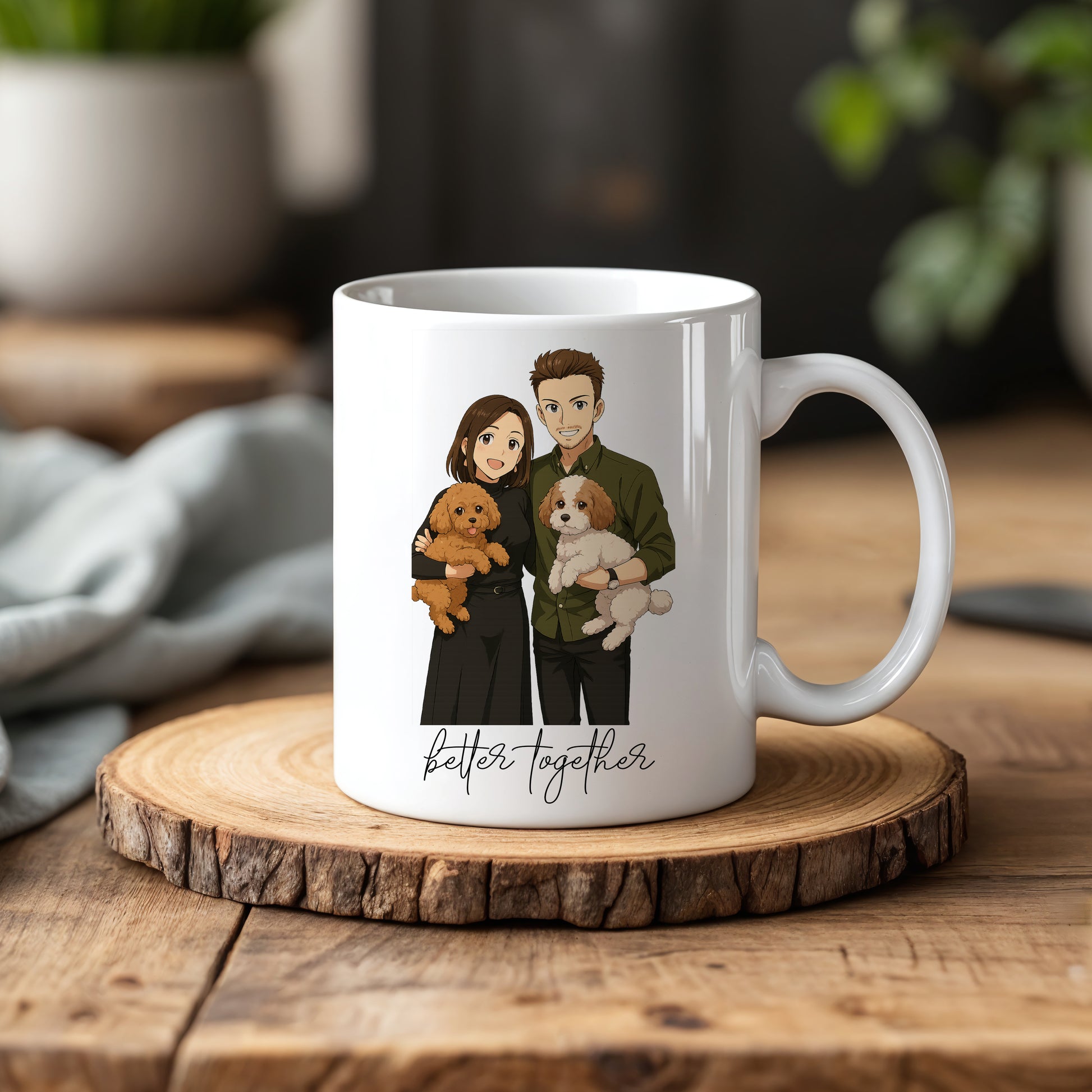 Custom Anime Photo Mug, Personalized Family Cartoon Ceramic Tea Cup
