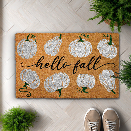 White Pumpkin Doormat: Modern Farmhouse Fall Entryway Decor Gift
