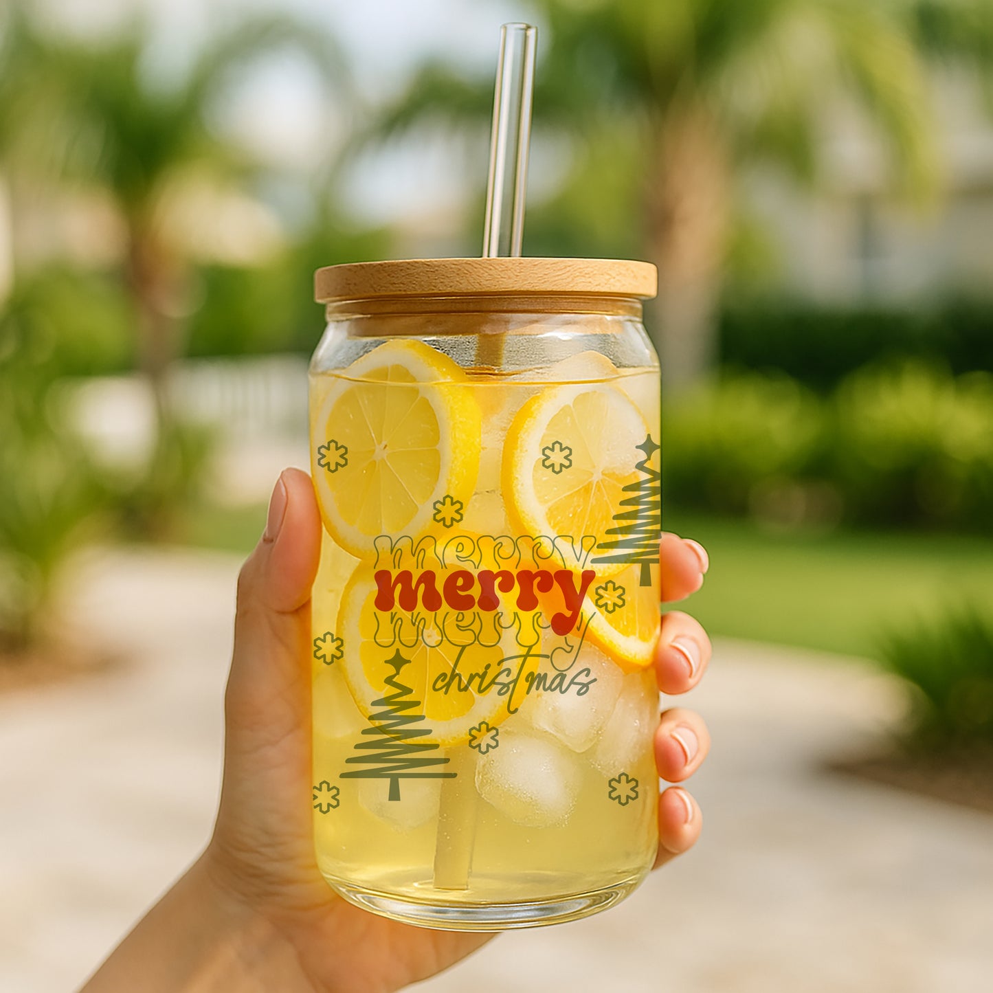 Merry Christmas Can Glass Tumbler, Holiday Party Beer Cup