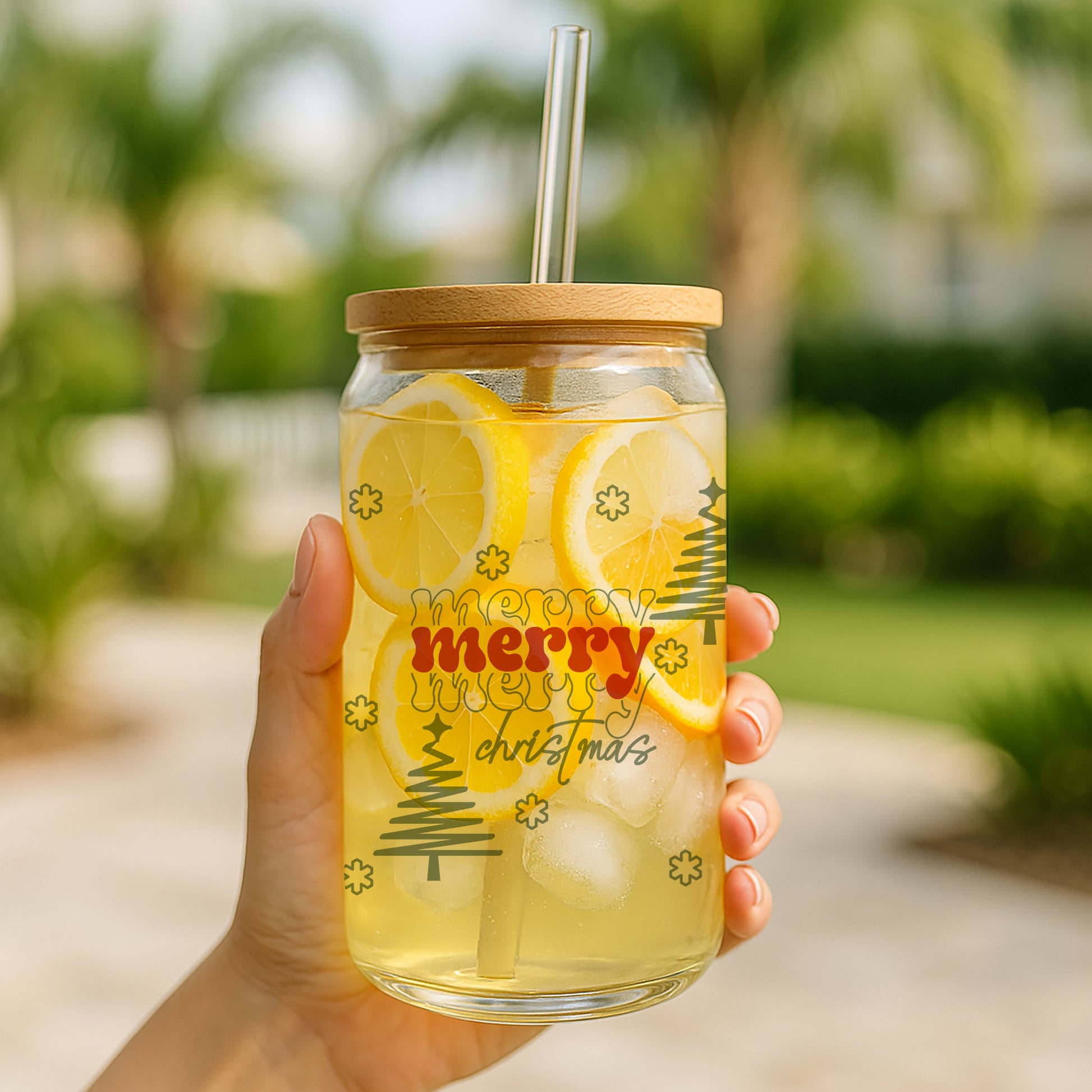 Merry Christmas Can Glass Tumbler, Holiday Party Beer Cup