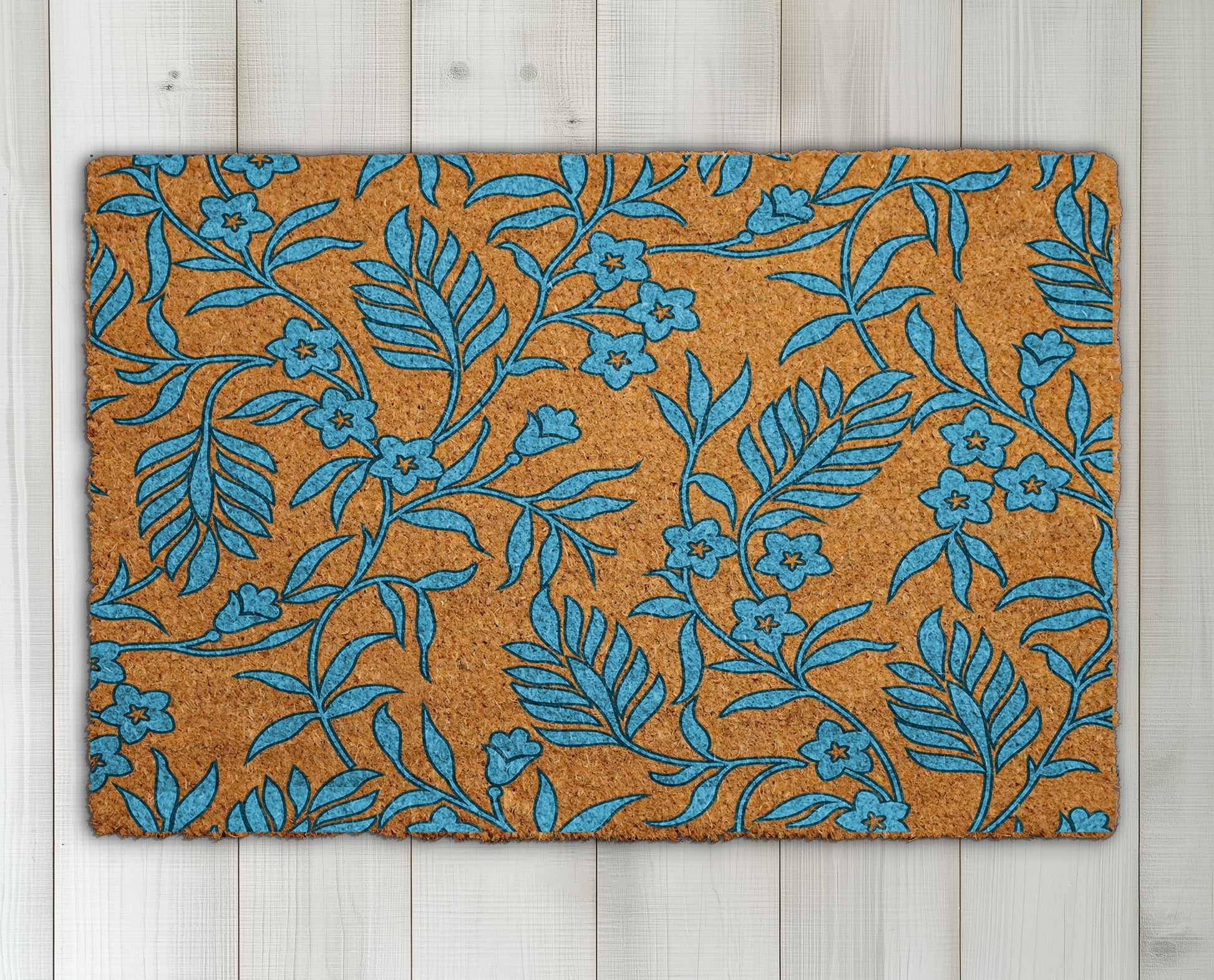 Stylish Blue Floral Doormat, Elegant Home Decor, Perfect Housewarming Gift