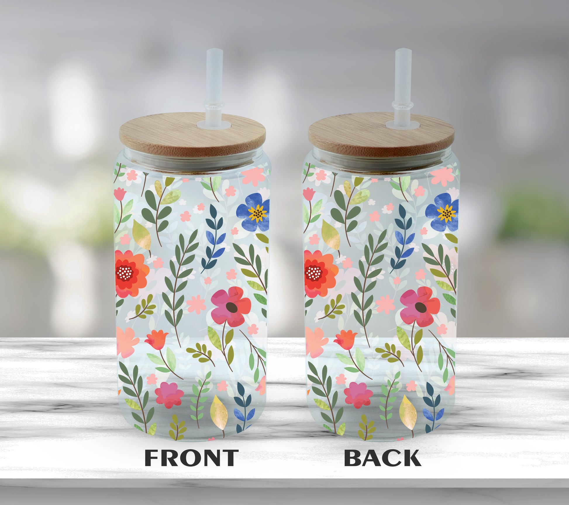 Vibrant Floral Can Glass, Aesthetic Wildflower Iced Coffee Cup, Colorful Tumbler