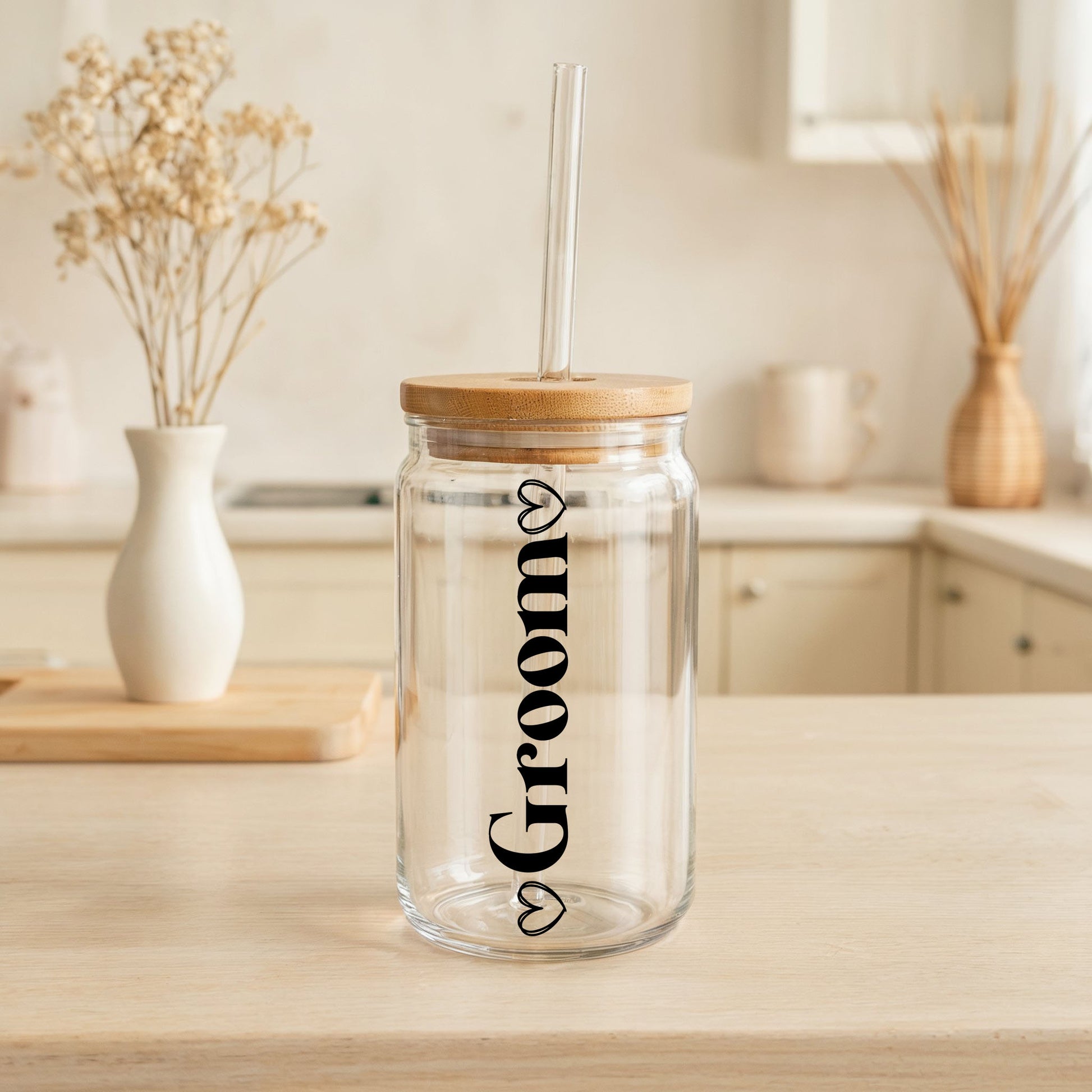 Newlywed Glass Tumbler Set, Bride Groom Matching Coffee Mugs