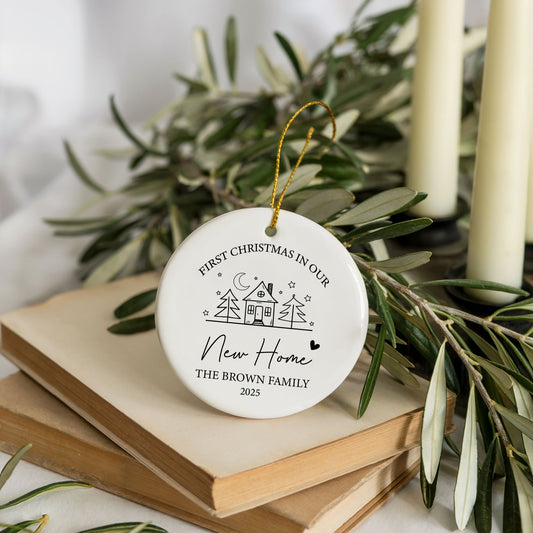 Personalized New Home Ceramic Ornament, First Xmas Keepsake, Cute Housewarming Gift