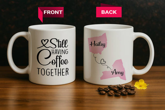 Cute States Design BFF Birthday Mug, Customizable Long Distance Besties