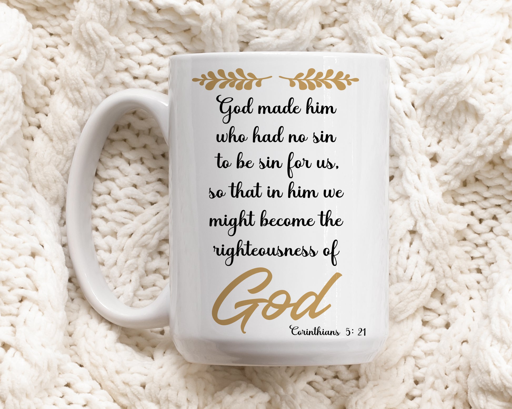 Christian Ceramic Mug, Corinthians 5:21 Scripture Verse Coffee Cup, Tea Gift.