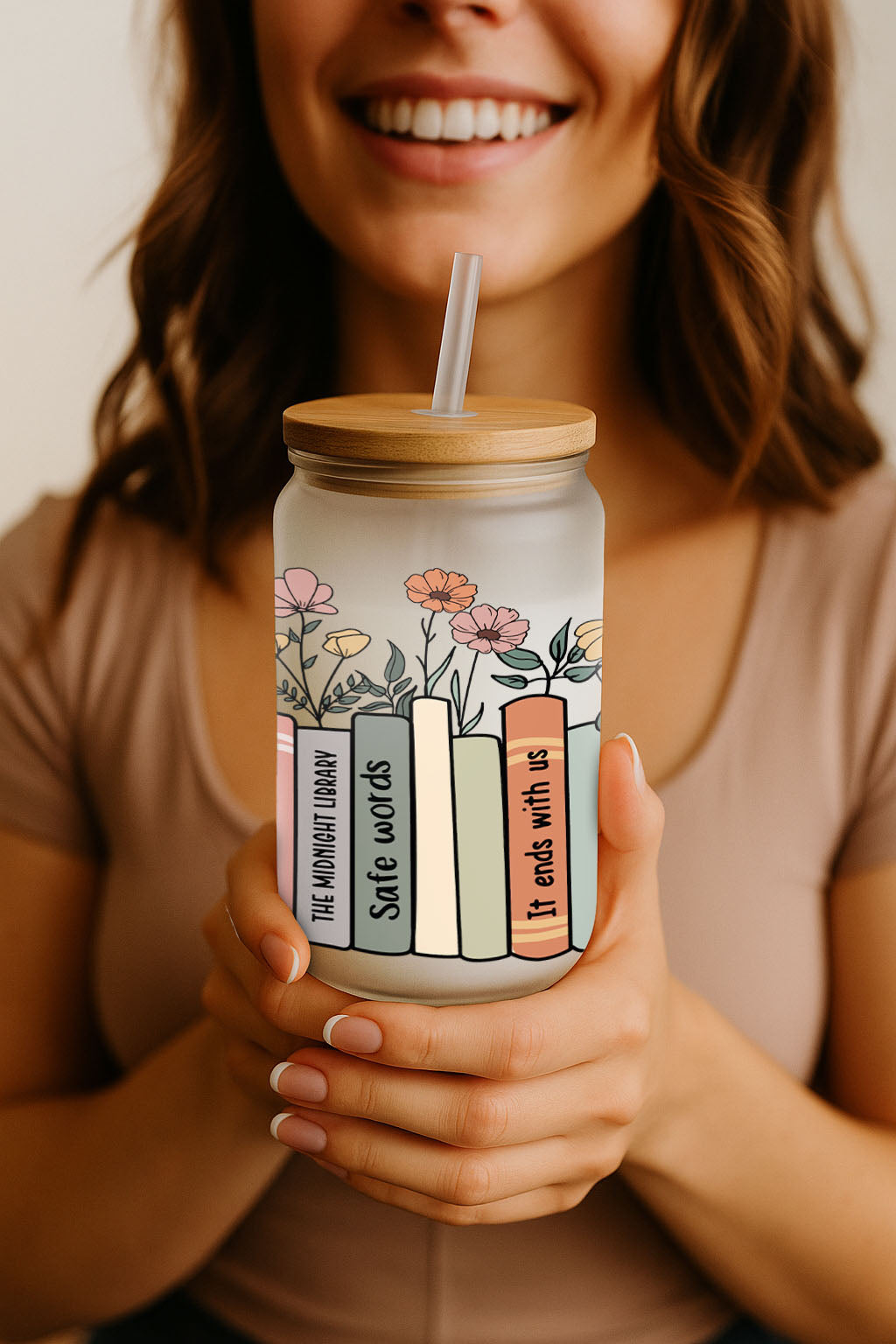 Midnight readers, sip style with floral books bamboo tumbler.