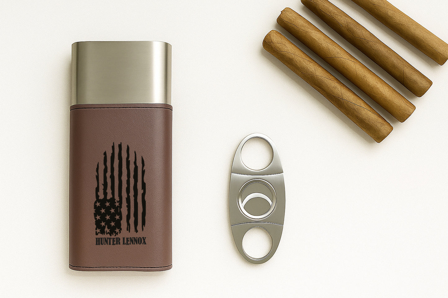 Personalized Sports Cigar Case & Cutter for Groomsmen, Dad - Engraved