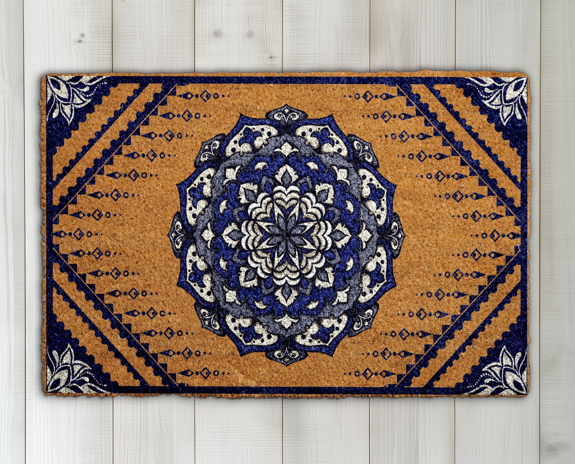 Bohemian Mandala Doormat: Ornate Floral Welcome Mat, Geometric Frontporch Rug