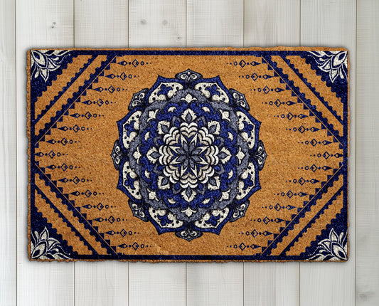 Bohemian Mandala Doormat: Ornate Floral Welcome Mat, Geometric Frontporch Rug