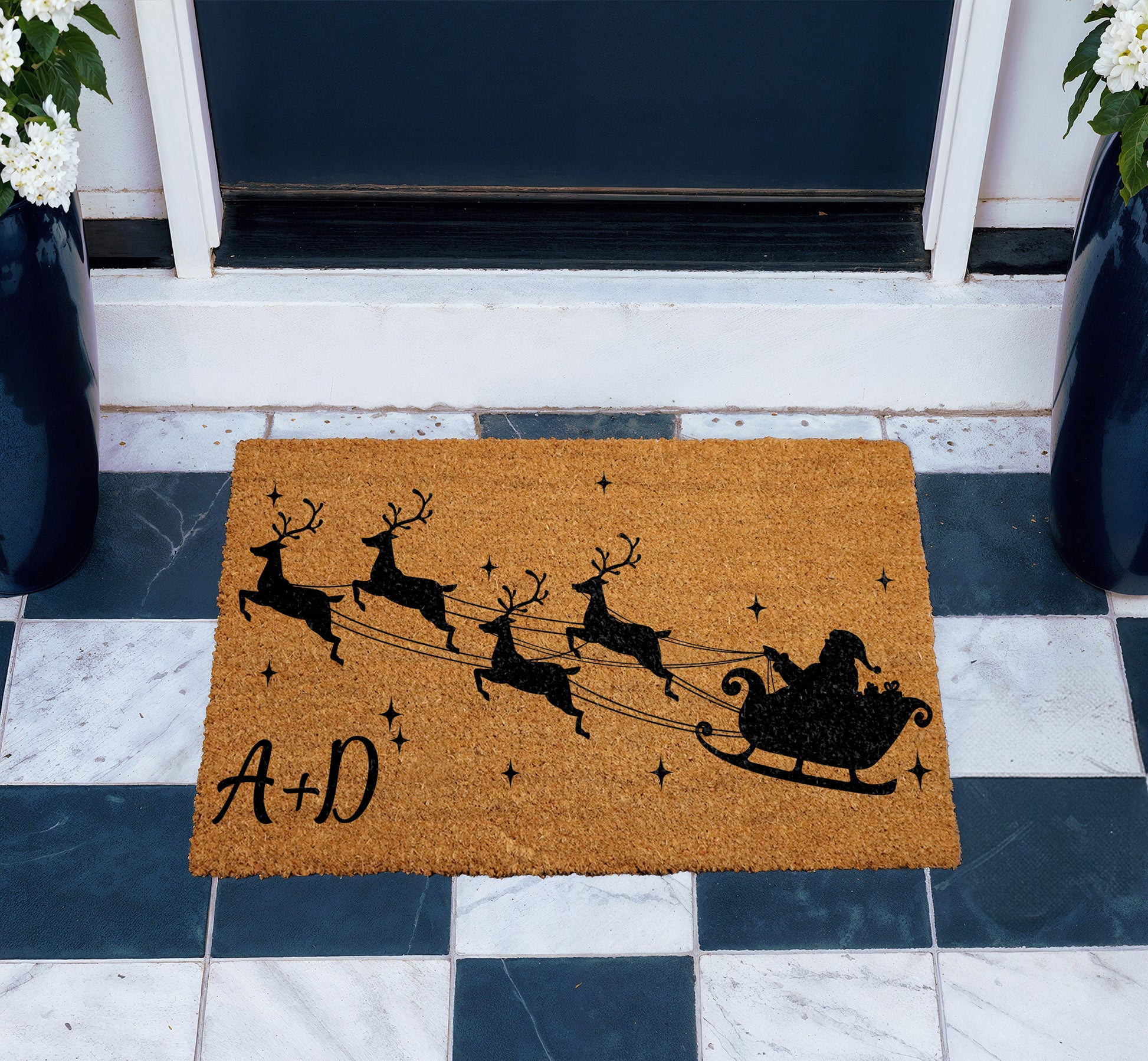 Festive Personalized Christmas Doormat, Customized Holiday Home Welcome Mat