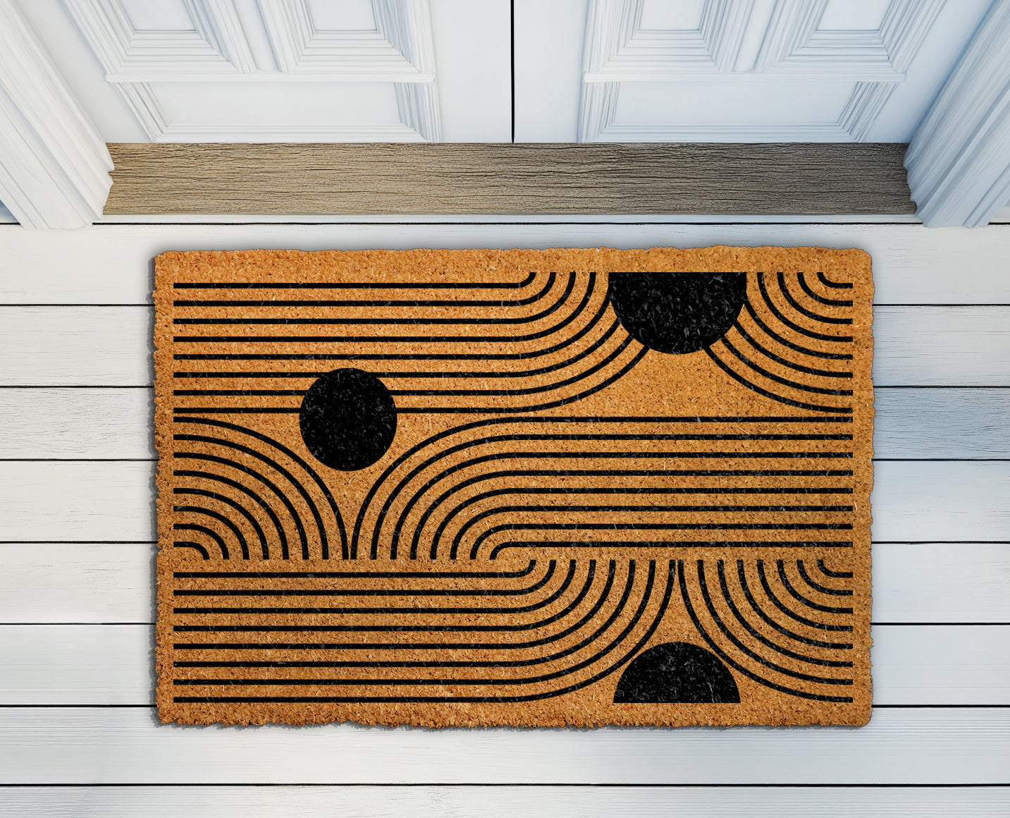 Geometric Coco Mat, Minimalist Lines & Elegant Modern Entryway Decor