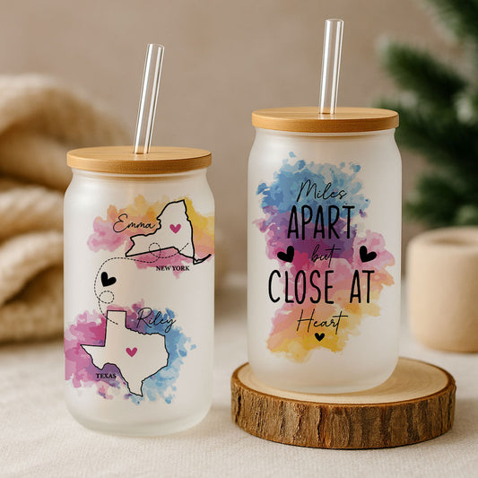 State Map Friendship Glass Tumbler, Personalized Long Distance Friends Drinkware