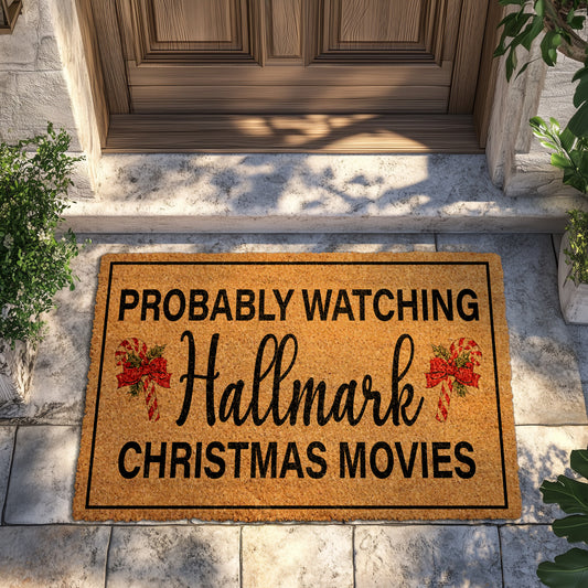 Cozy Winter Front Porch Rug, Funny Christmas Movies Welcome Mat