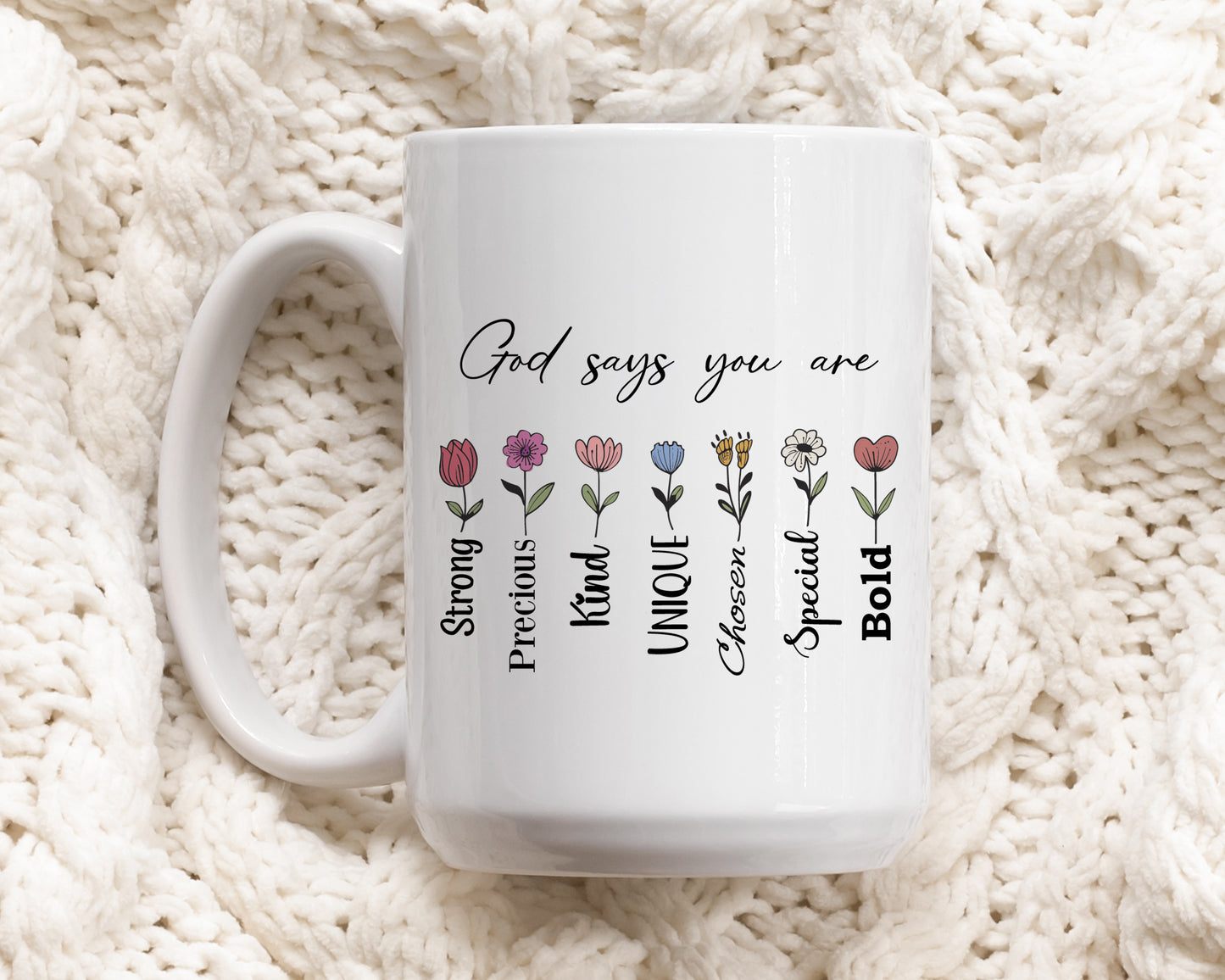 Inspirational Christian Faith Mug, Motivational Tea Cup, Cute Floral Pottery