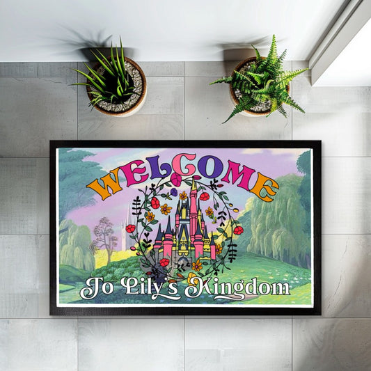 Magical Castle Doormat, Personalized Name Welcome Mat, Whimsical Room Decor