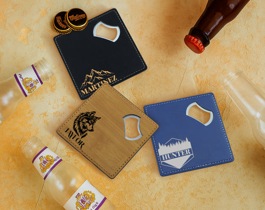 Wildlife Theme Steel Beer Opener, Customized Leatherette Bar Owner Gift
