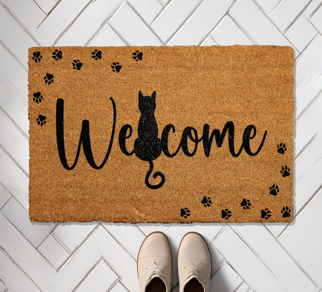 Cat Lover Welcome Mat: Whimsical Kitten Paw Print Doormat