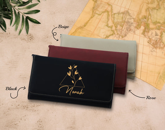 Custom Engraved Vegan Leather Wristlet, Minimalist Boho Wallet for Her