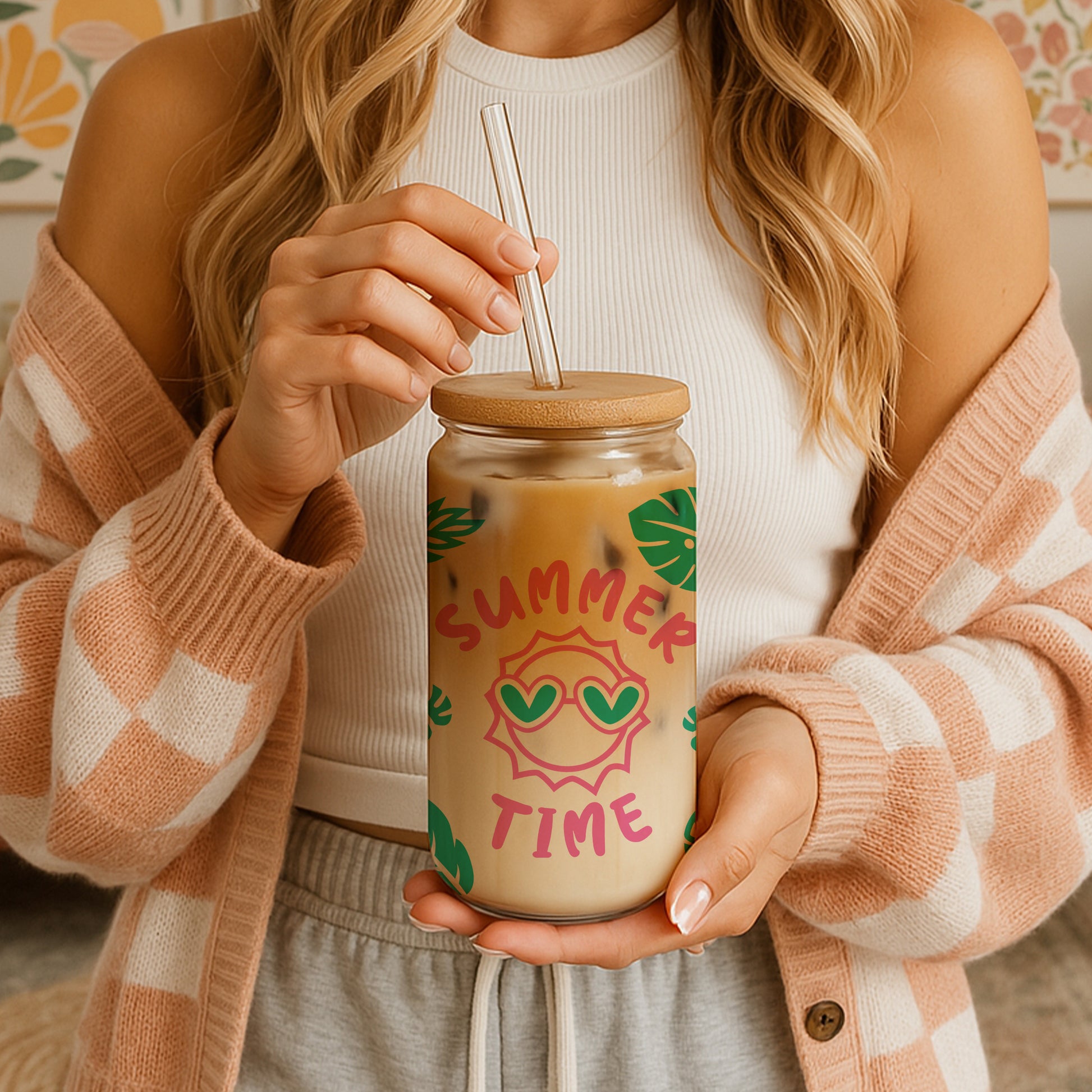 Tropical Flamingo Pineapple Glass Tumbler, Perfect for Summer Sips