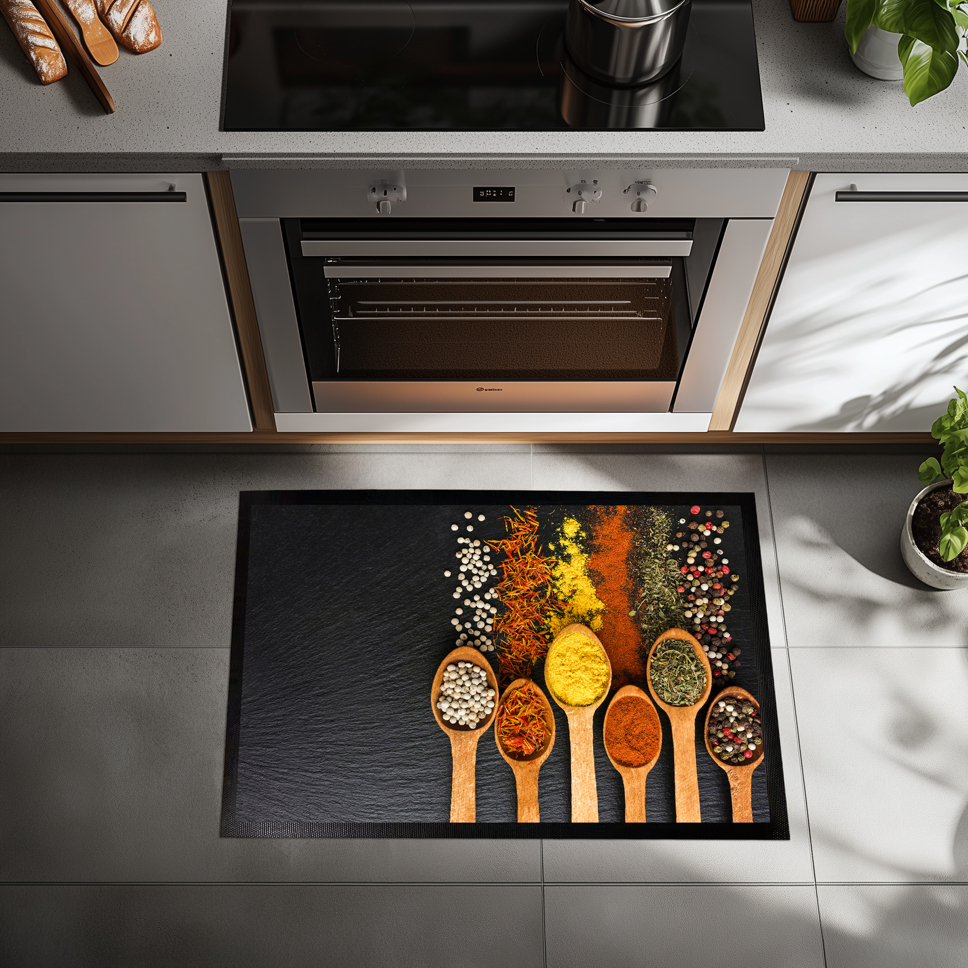 Botanical Herb Spice Kitchen Mat, Printed Spices on Non-Slip Rug