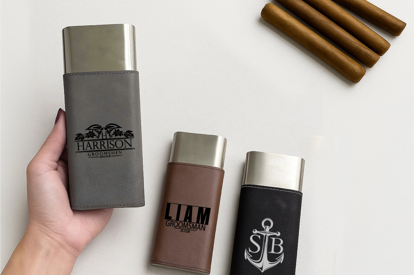 Personalized Sports Cigar Case & Cutter for Groomsmen, Dad - Engraved