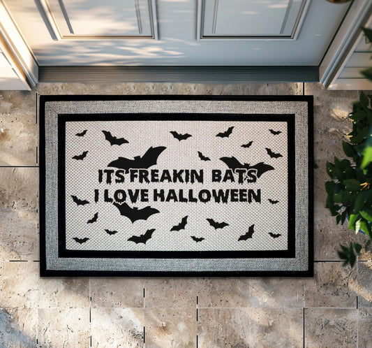 Freakin' Bats Welcome Mat, Spooky Season Floor Rug, Fall Decor