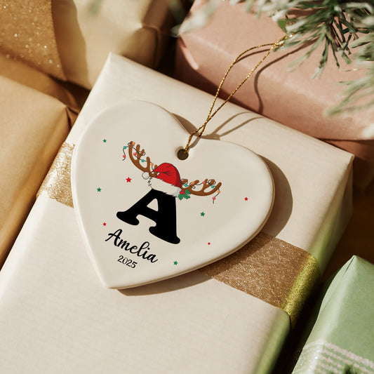 Family Christmas Tree Decoration Gift, Personalized Santa Hat Ornament with Initials