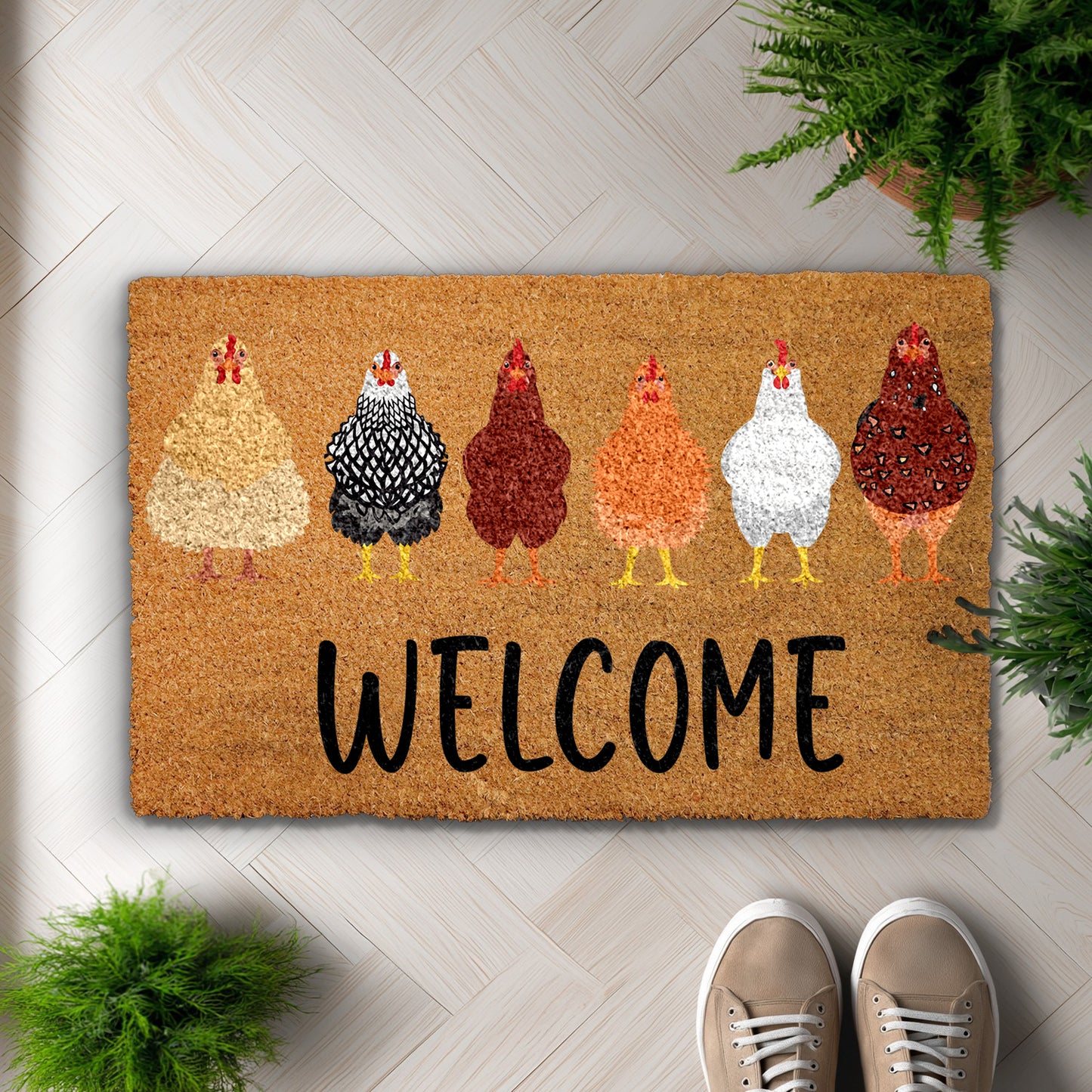 Rustic Chicken Welcome Mat: Funny Farmhouse Decor for Country Homes