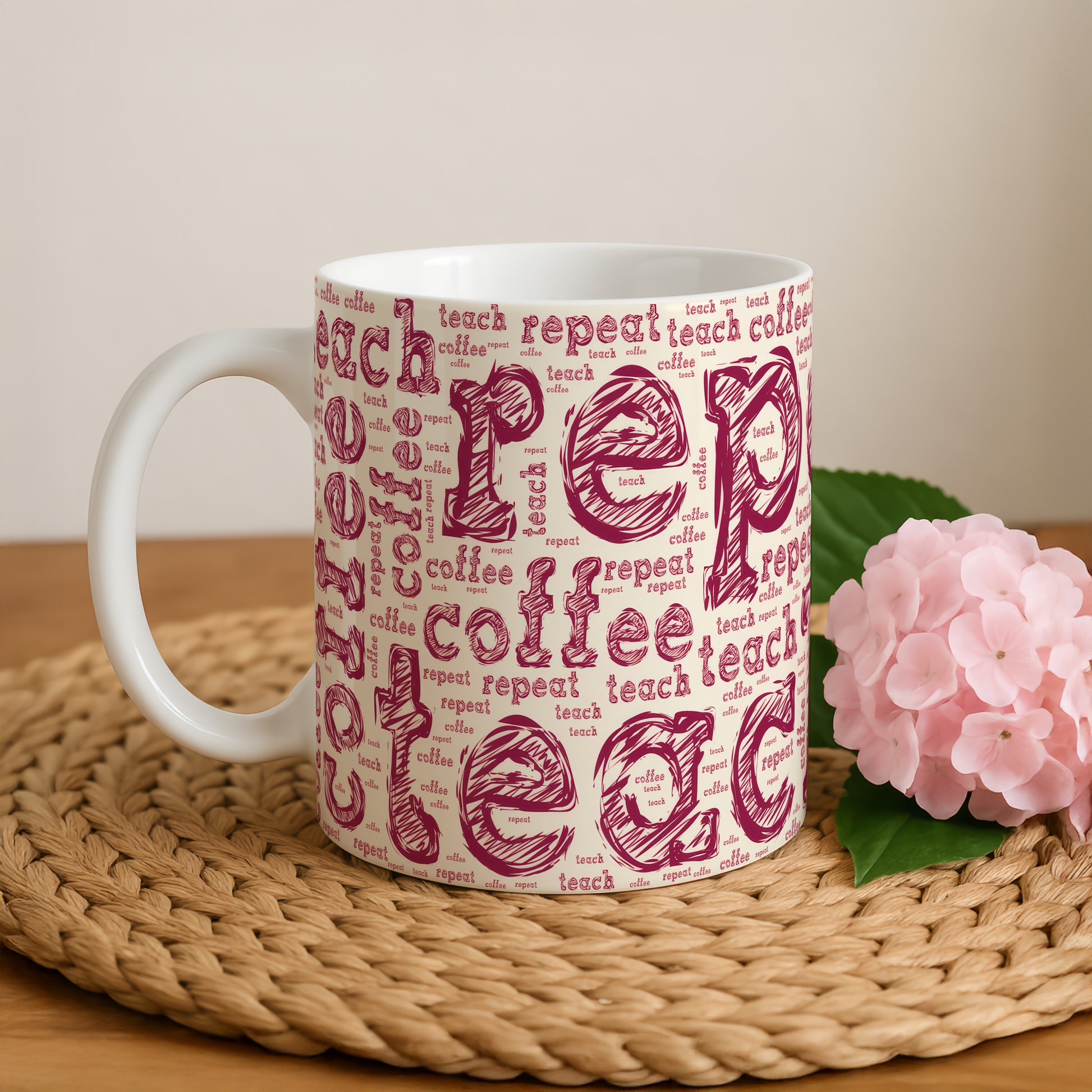 Teacher Vibes Mug, Pencil Sketch Design on Ceramic Cup