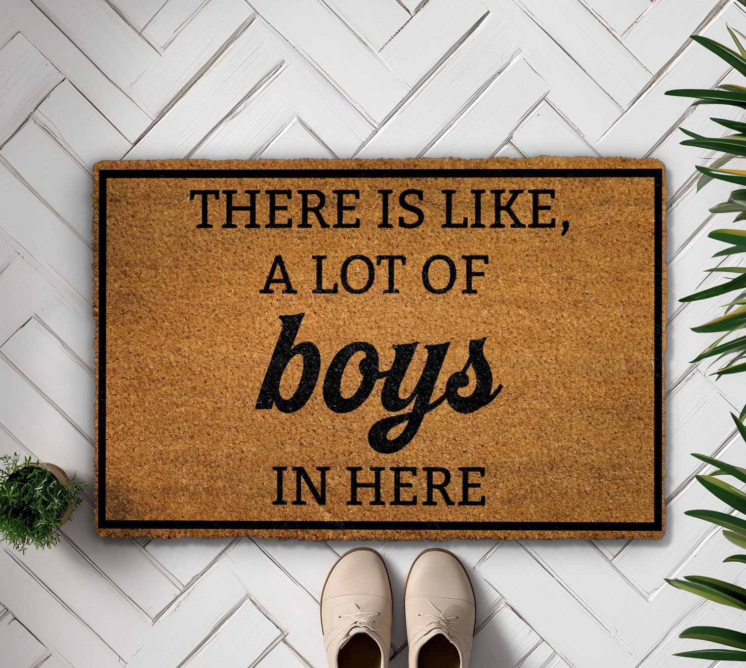 Custom Humorous Welcome Mat, Boys Mom Dad Housewarming Floormat