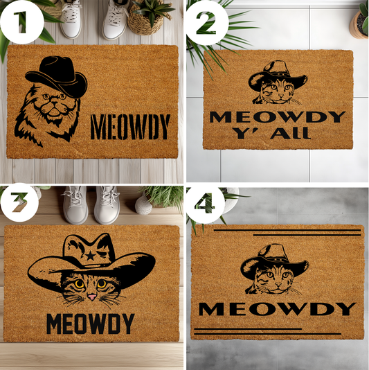 Meowdy Cat Themed Doormat, Cute Outdoor Decor & Housewarming Gift