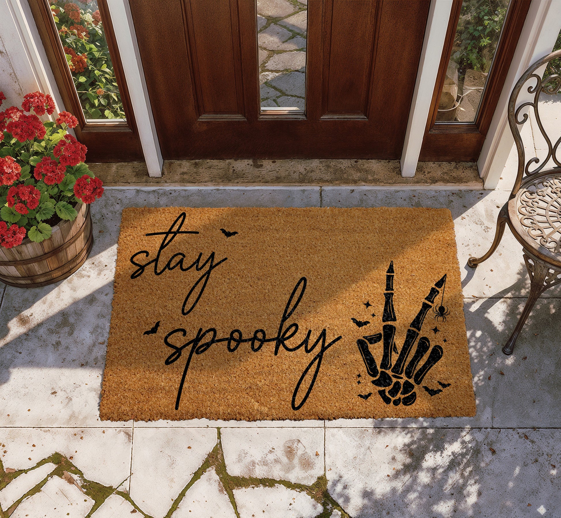 Spooky Season Welcome: Skeleton Mat, Fall Housewarming Front Porch Decor