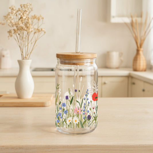 Boho Aesthetic, Wildflower Tumbler, Colorful Iced Coffee Cup, Eco-Friendly Gift