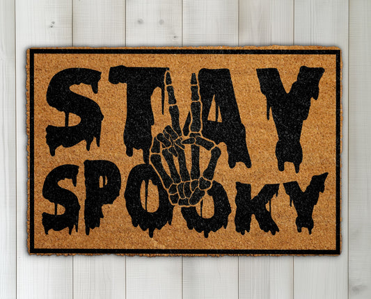 Spooky Season Doormat: Skeleton Peace Sign, Gothic Outdoor Rug