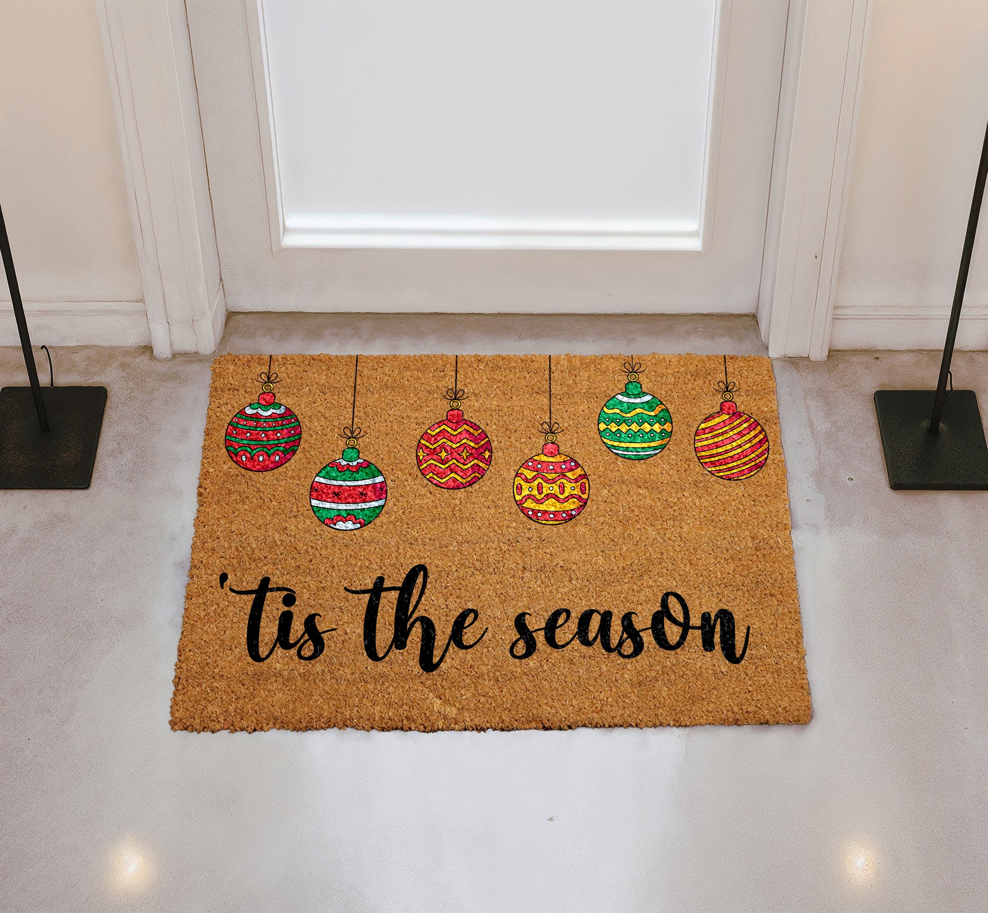 Festive Holiday Doormat, Christmas Ornaments, Xmas Housewarming Gift, Funny Coco Mat