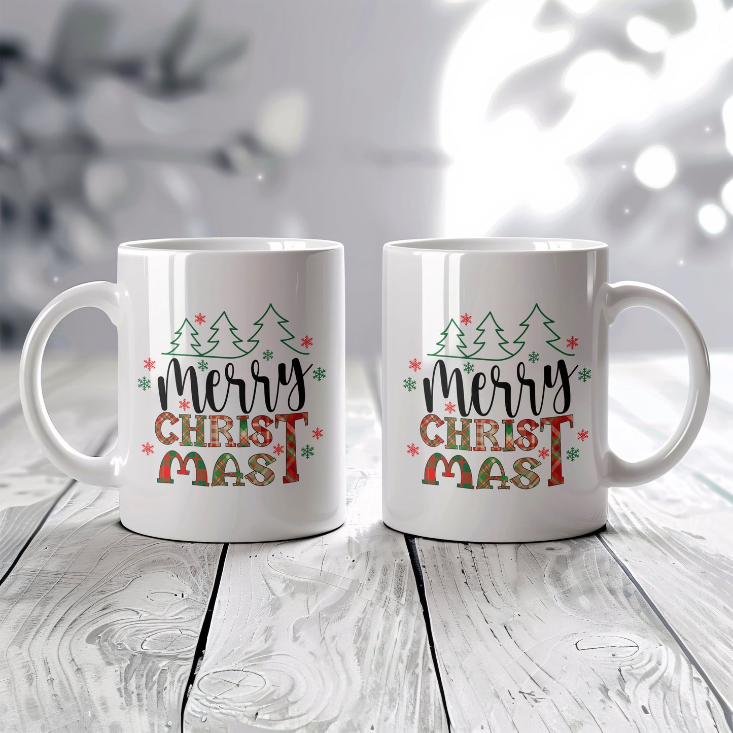 Plaid Pattern Merry Christmas Coffee Mug, Rustic Xmas Office Cup