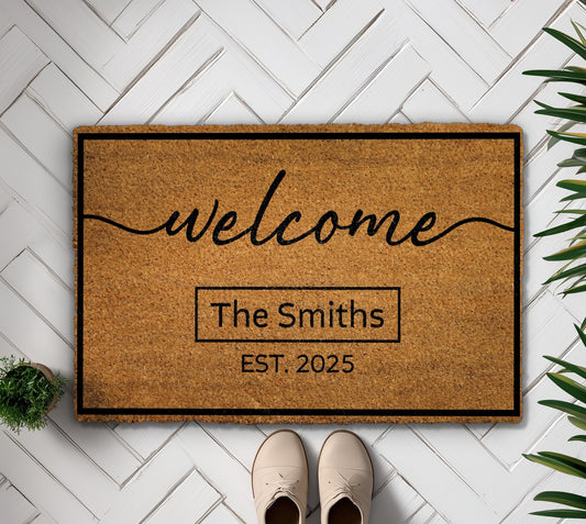 Personalized Family Welcome Doormat, Established Date, Front Porch Decor