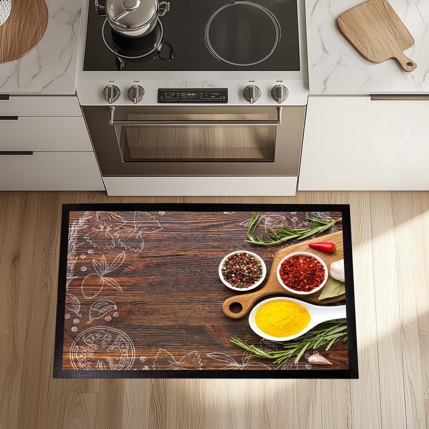 Farmhouse Chef's Spoon, Spice & Herb-Inspired Kitchen Rug Mat
