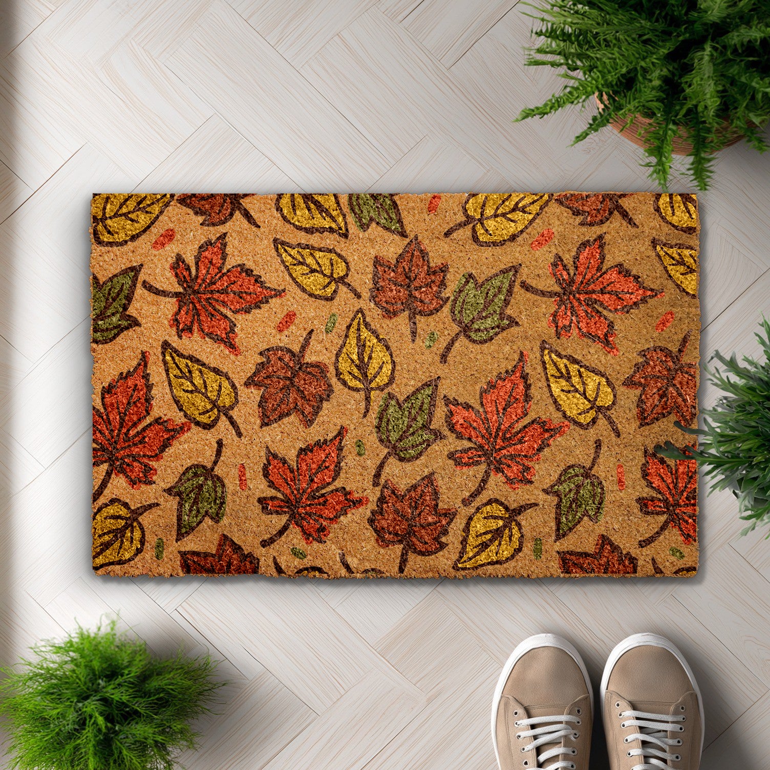 Cute Fall Welcome Mat: Autumn Leaves Doormat for Thanksgiving Decor