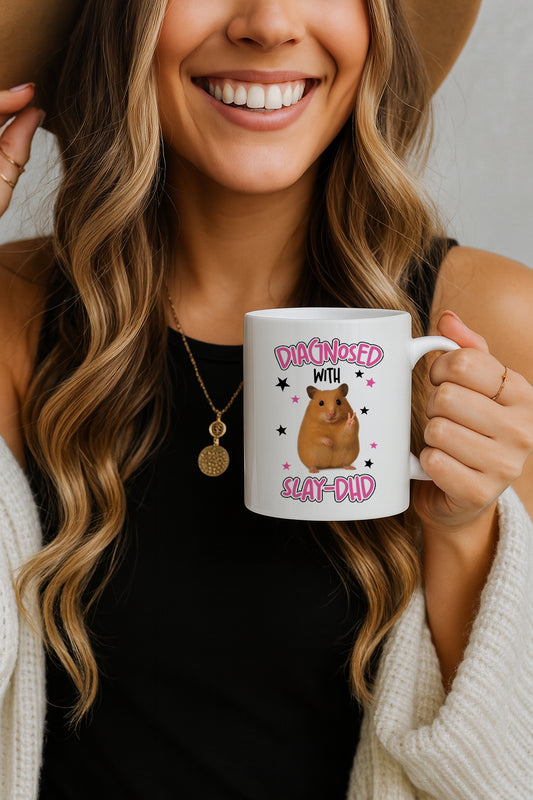 Slay-DHD Ceramic Mug, Funny Hamster Meme, ADHD Awareness Cup