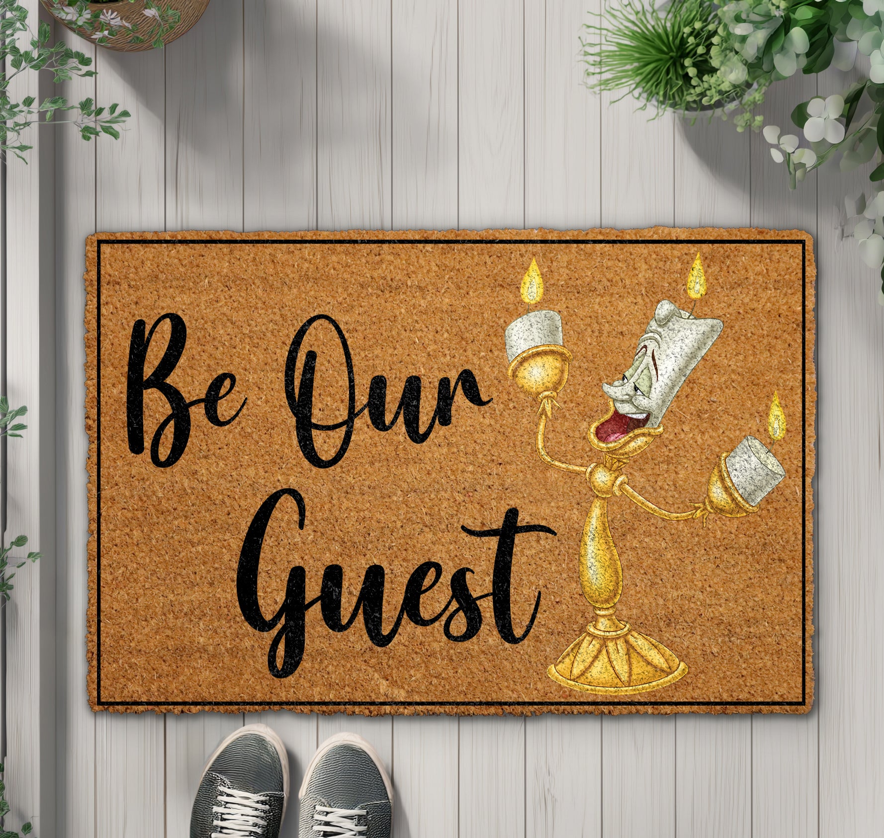 Disney Beauty And The Beast Welcome Mat, Lumiere Front Porch Decor