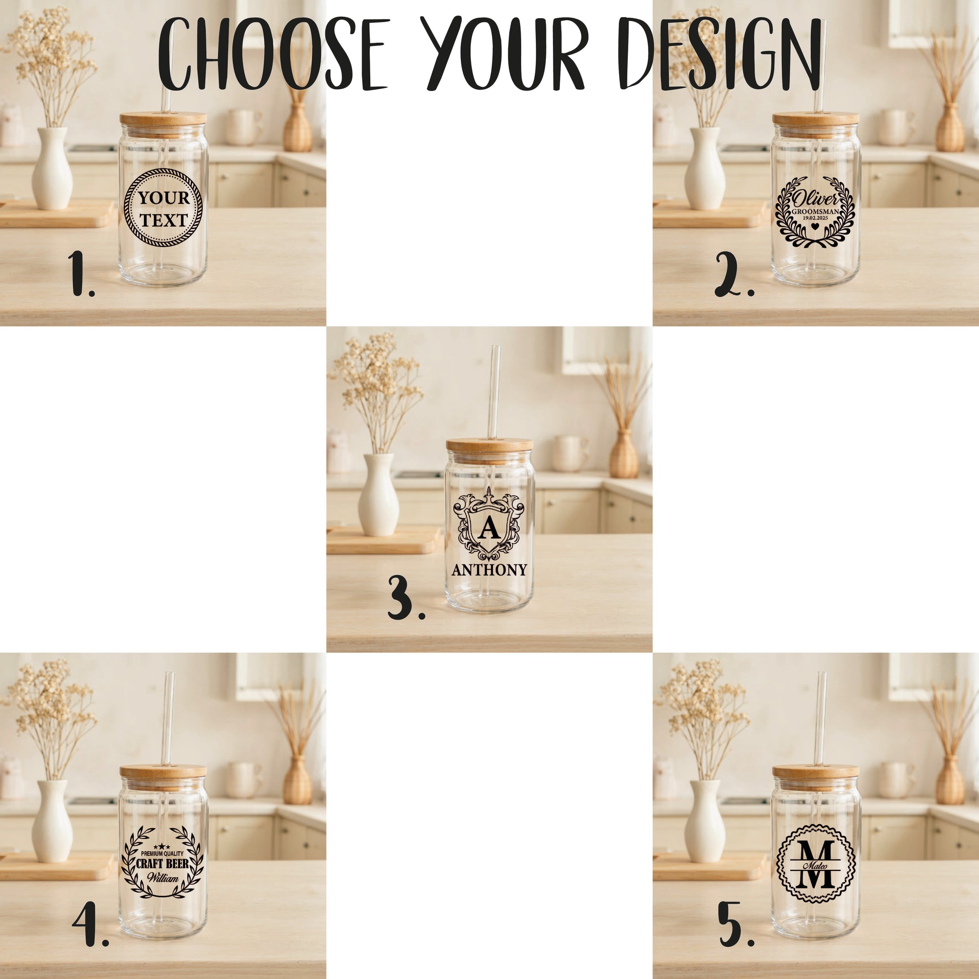 Custom Initial Letter Glass Can Tumbler, Family Matching Coffee Cup