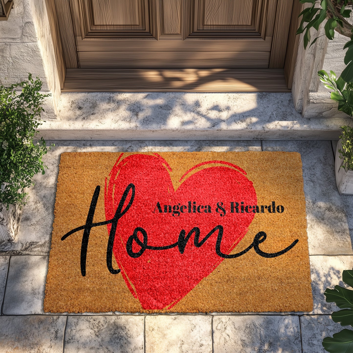 Personalized Heart Design Welcome Mat for Homeowners, Cute Front Decor