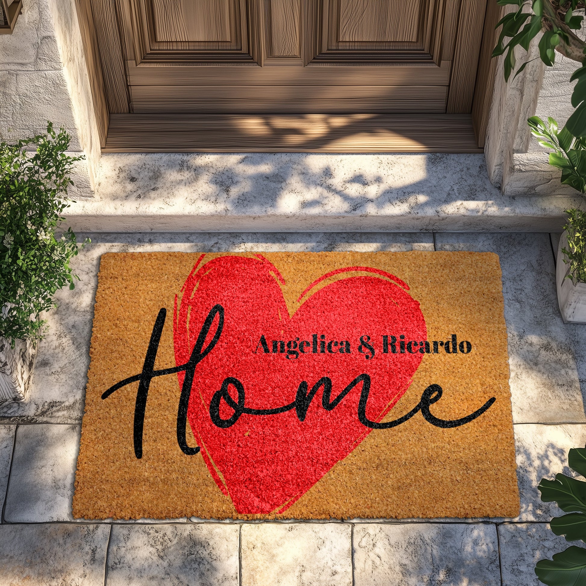 Personalized Heart Design Welcome Mat for Homeowners, Cute Front Decor