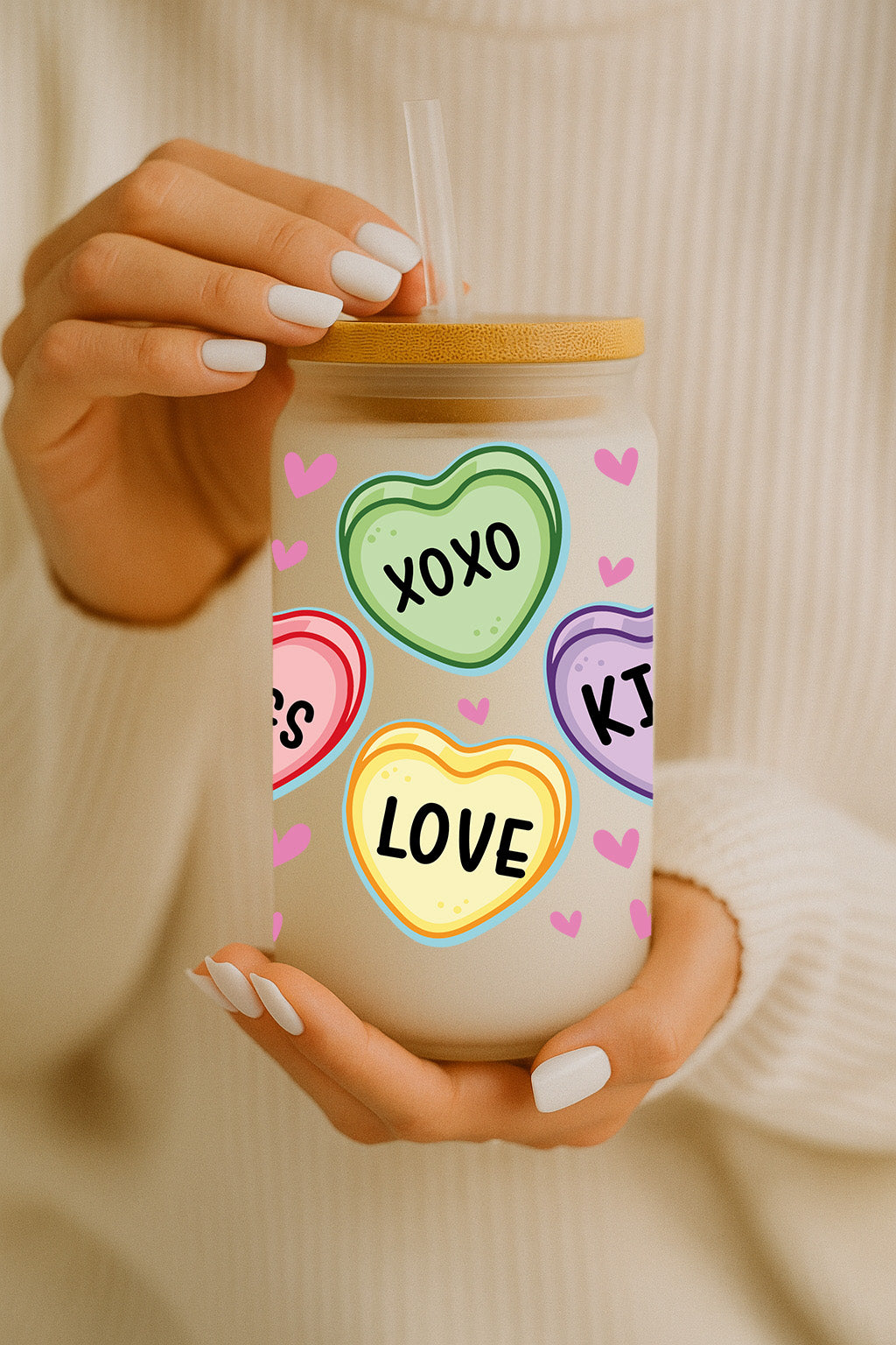 Cute Love Themed Glass Tumbler, Valentine's Day Gift, Romantic Cup