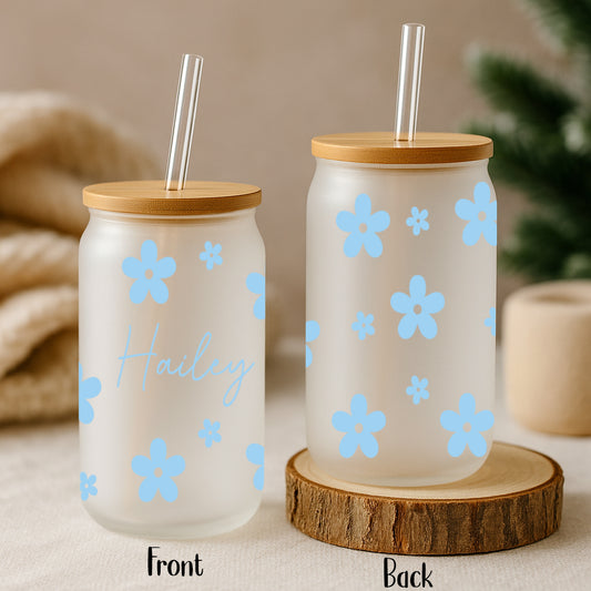 Daisy Can Glass Tumbler, Aesthetic Summer Drinkware, Cute Reusable Cup