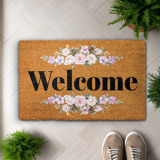Rose Pattern Floral Welcome Mat, Elegant Flowers for Romantic Cottagecore