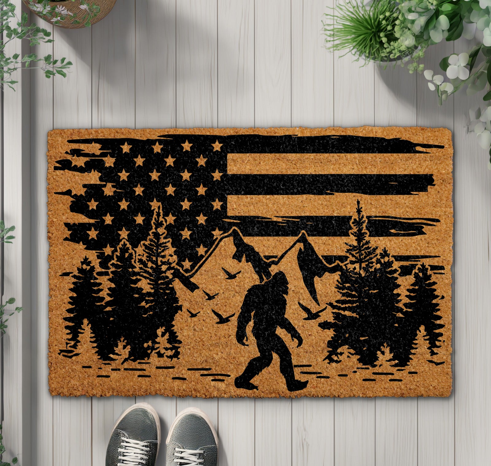 Sasquatch Welcome Mat, Mountain & Forest Design, Mythical Creature Decor